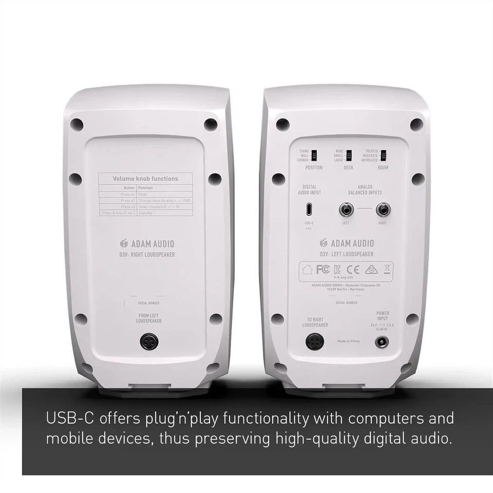 Par de altavoces de monitor ADAM Audio D3V sistema activo de monitoreo de escritorio blanco JP Foto 2 de 4