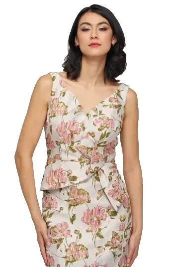 JS Collections Cream Pink Green Veda Bow Sheath Cocktail Dress Size 8 $248 - Image 4 of 4