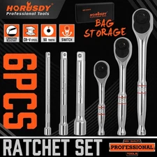 6PC 1/4" 3/8" 1/2" Drive Ratchet Socket Wrench Handle Extension Bar 90 Tooth