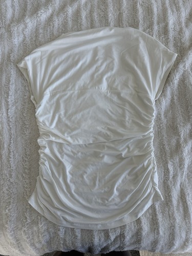 Elodie Damen XL WEISS gerafftes Kurzarm Oberteil Bluse eckiger Ausschnitt Neu mit Etikett - Bild 3 von 7