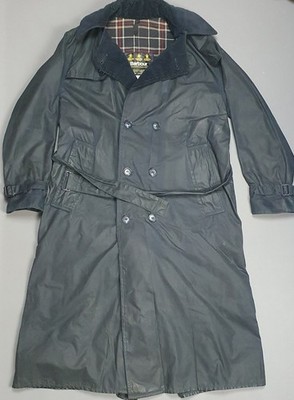 Vintage BARBOUR Navy Wax Trenchcoat Größe 36 - kleiner Gürtel Herren gewachst