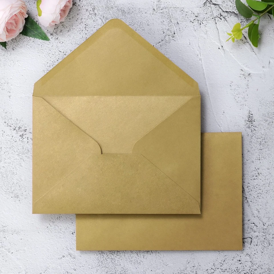 50 PACK A7 Envelopes, 5.25 x 7.5'' Dark Gold Shiny Envelopes For 5x7 Weddings... - Image 3 of 4