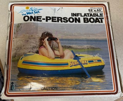 Vintage 1984 The Wet Set Intex Seahawk Inflatable 1 Person Vinyl Boat 62x40 NOS!