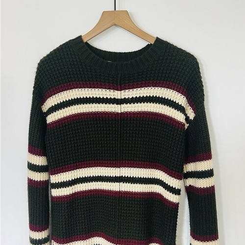 Arizona Jean Co. Crew Neck Forest Green Ivory And Red Stripe Pullover Sweater - Picture 3 of 7
