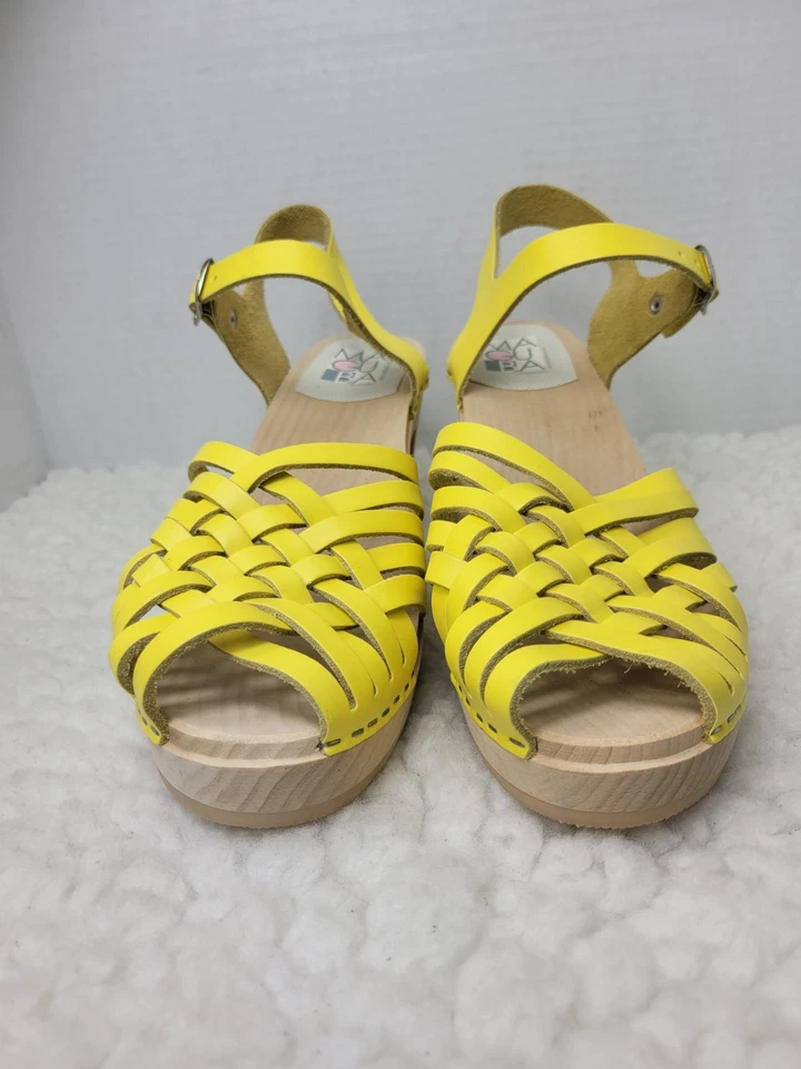Zapatos de tacón de madera para mujer Maguba of Sweden talla 11,5 cuero amarillo con tiras Foto 2 de 4