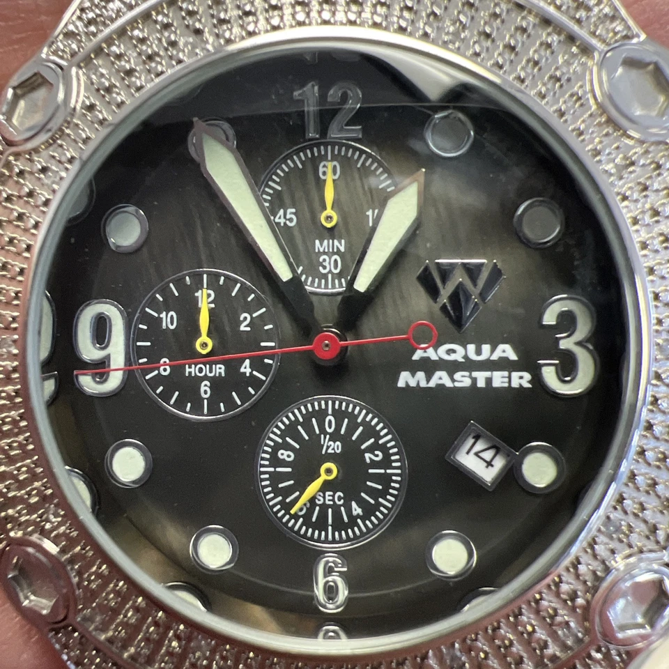 Mens Aqua Master .20ct Z.C STONE Watch Silver Dial Chronograph $Large Number💥 - Image 3 of 4
