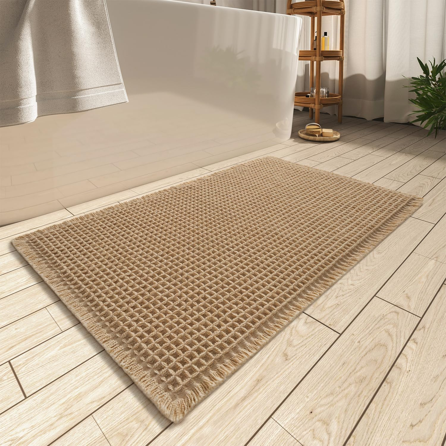 Upgraded Super Absorbent Non-Slip Waffle Bath Mat for Bathroom Floor