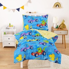 - Dinosaur Bedding Set for Boys, Colorful Dino Race Car, 4 Pieces Soft Crib B...