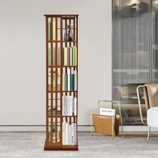 5-Tier Rotating Bookshelf Floor Standing Bamboo Bookcase Storage Display Rack