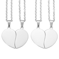 "2Set Broken Heart Pendant Couple Necklace Engravable(1.1\", Silver Tone)"