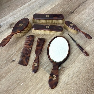 Vintage ITD 8 Pc Tortoise Shell Style Vanity Grooming Set Brush Mirror Comb