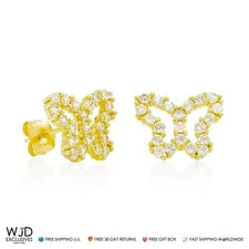14K Yellow Gold 0.85Ct CZ Butterfly Stud Earrings 10.5mm
