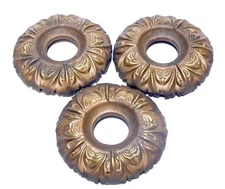 3 VINTAGE PRESSED BRASS BOBECHE DECORATIVE SOCKET COVER REPURPOSE BRASS UNI