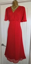Vintage 1940s 1950s Style Red Chiffon Polka Dot Midi Dress Size 16 Finery