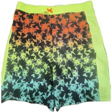 Boys Swim Suit Board Shorts Trunks Husky 10 12 Large Black Neon Wonder Nation