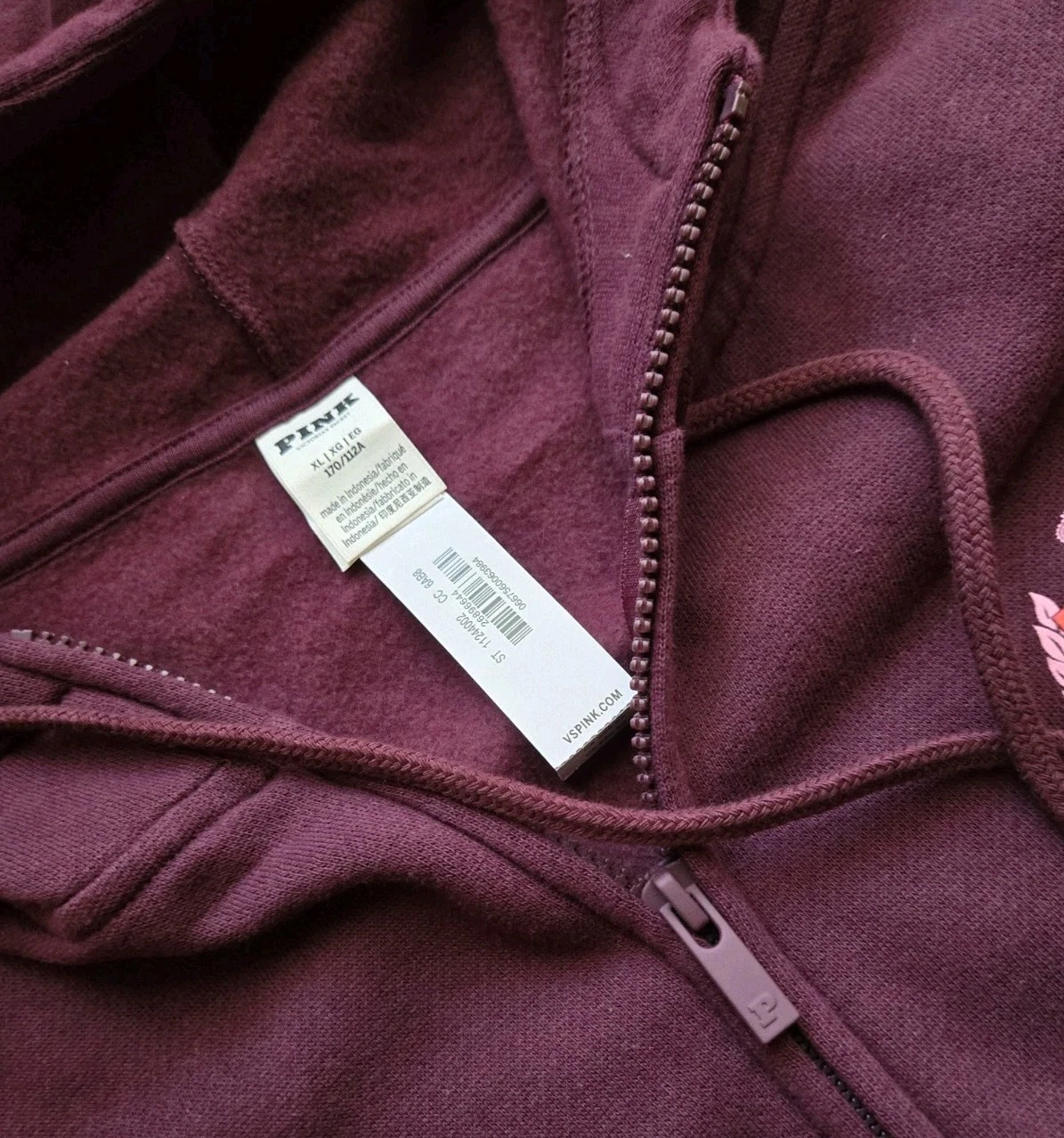 UNDERCOVER Felpa con cappuccio e zip Victorias Secret ROSA campus cane XL Wild Rose nuova con etichette