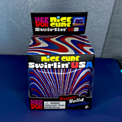 Nee Doh Nice Cube Swirlin' USA Super Solid Squish Squeeze Toy Red White Blue