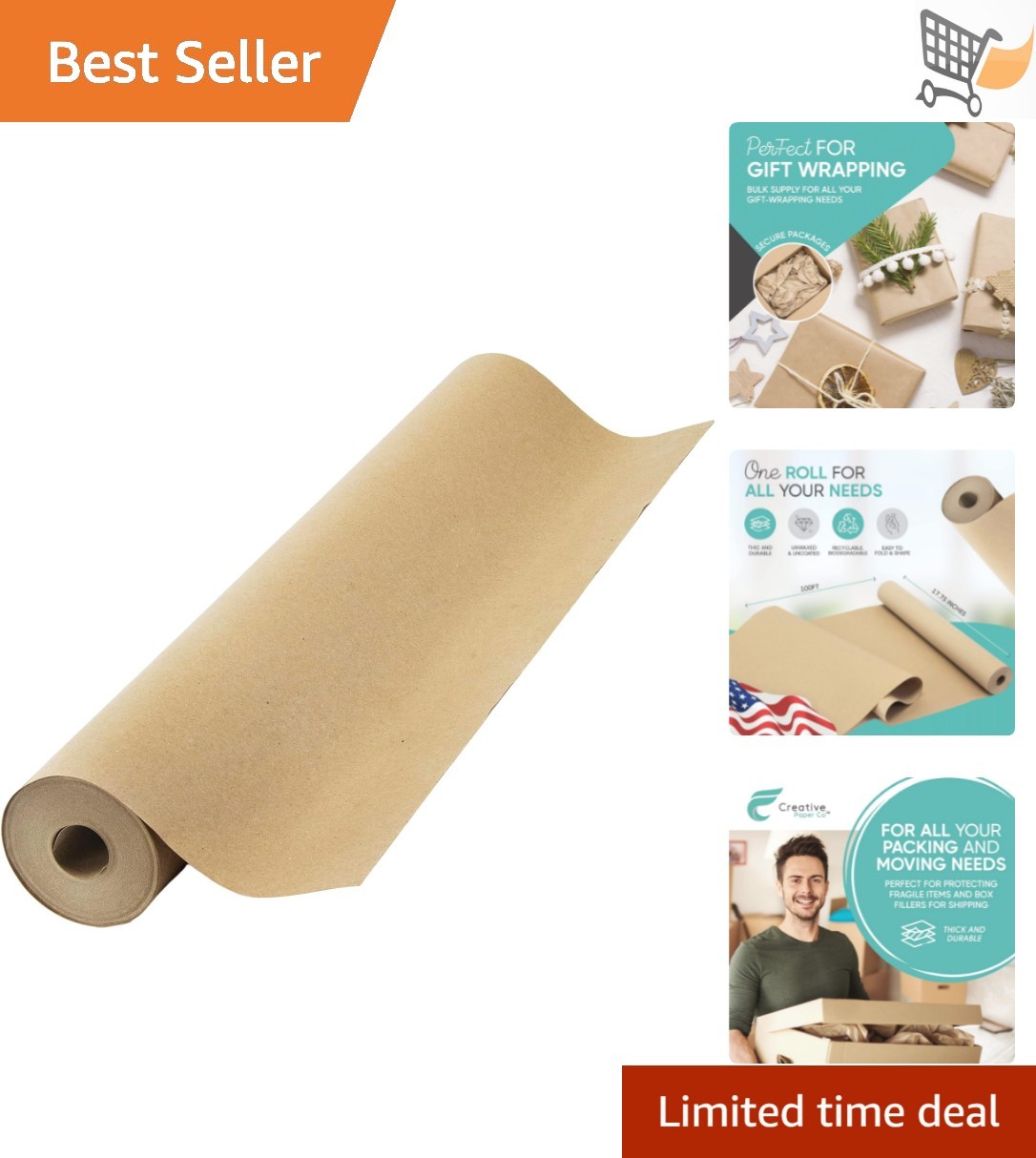 Roll 17.75&rdquo; X 1200&rdquo; Recycled Craft Packing Gift Wrapping