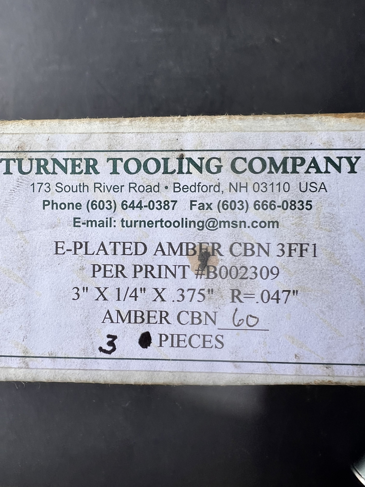 3 TURNER TOOLING  3" x .250 x .375  R= .047 E-PLATED AMBER CBN ABRASIVE WHEELS