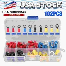 102PCS Insulated Electrical Wire Splice Terminal Spade/Crimp/Ring Connector US