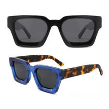 Fashion Square Acetate Polarized Sunglasses Men Women Recessed Black Gray Shades