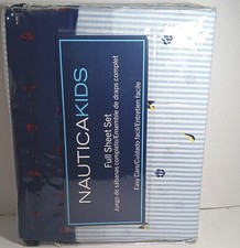 Nautical Sheet Set NauticaKids Sailing Boat Anchor Blue White NIP 4 pc Full Sz