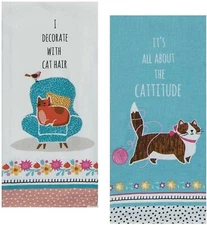2 Cat Kitchen Hand Dish Tea Towels Funny Saying Themed Decor Set Kay Dee Designs