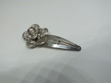 Beautiful Hair Clip Silver Tone Clear Flower Clear Prong Set Rhinestone 2.5" Lon
