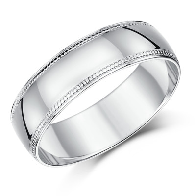 Ring 9 kt Weißgold Hofform Millgrain Rand Ehering
