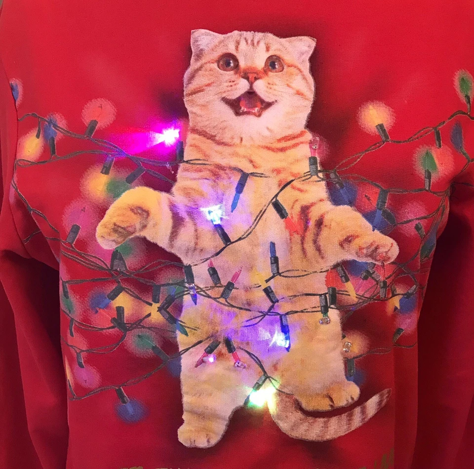 Свитшот Fifth Sun оранжевый кот со светодиодной подсветкой уродливый рождественский размер XL - Изображение 3 из 4