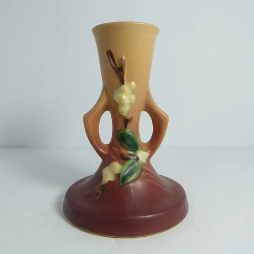4.5 " Roseville Pottery Snowberry Candlestick Holder Maroon To Tan