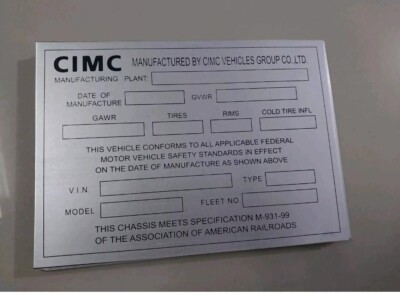 Aluminum Data Plate Fit For CIMC Truck Trailer Blank
