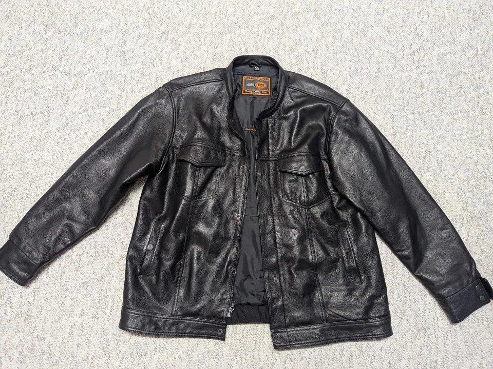 vintage 1990s gun conceal MOTORCYCLE leather jacket 2XL black Y2K cafe racer 50 - Image 3 of 4