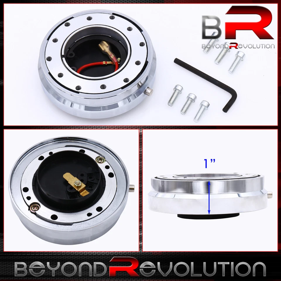 Chrome Thin Slim Steering Wheel Quick Release Adapter Hub 6-Bolt Hole Setup Kit - Image 2 of 4
