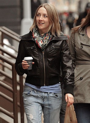 CELEBRITY SAOIRSE RONAN BLACK STYLISH LEATHER JACKET PURE LAMBSKIN ALL SEASON