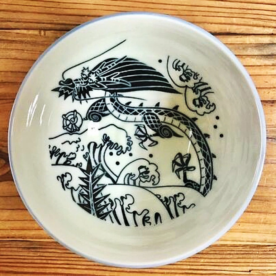 Tazón de arroz japonés Dragon Minoware hecho en Japón cerámica Minoyaki Foto 2 de 3