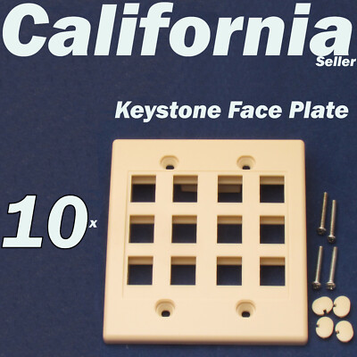 10 Faceplate 12 Port Keystone Jack RJ45 CAT5 CAT5e CAT6 Network Wall Plate Ivory