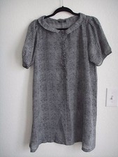 TRACY Black White Chiffon Button Check Plaid Semi Sheer Shirt Shift Dress S 4 6