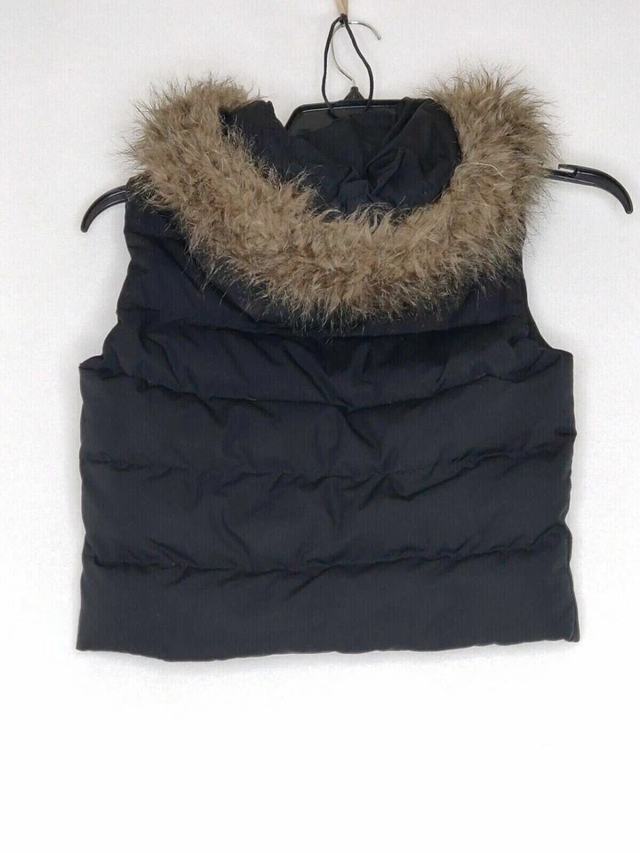 Chaleco Gap para mujer adulta XS sin mangas forrado de piel con capucha bolsillos negro con cremallera  Foto 2 de 4