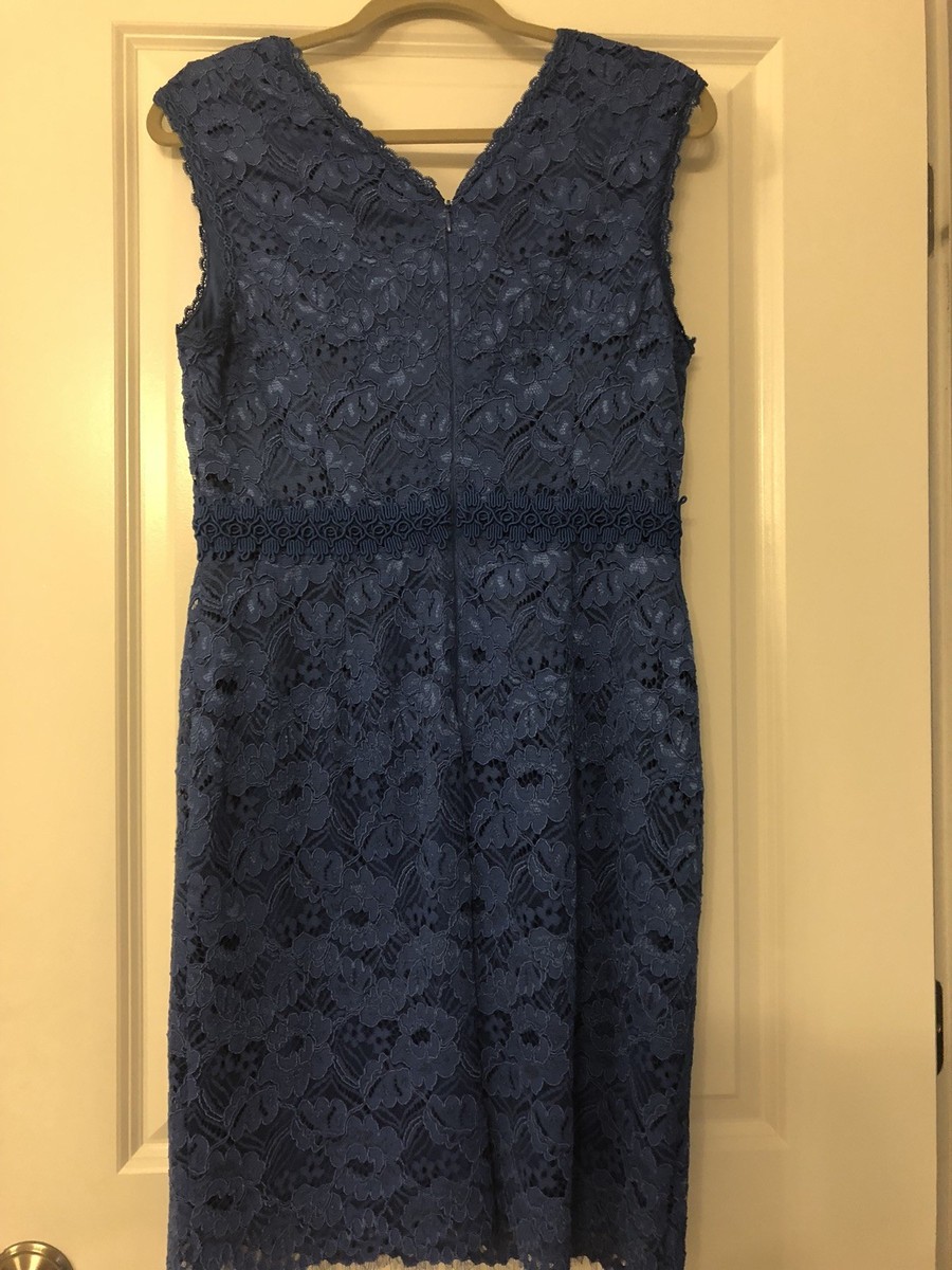 chinese dress ladies Ann Taylor Dress Floral Color-Block Lace Navy, Teal, Cream Size 2P SKU   Designers On A Dime