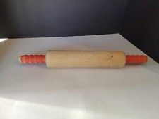 Vintage Red Handled Wooden Rolling Pin 17" Farm House Baking Kitchen