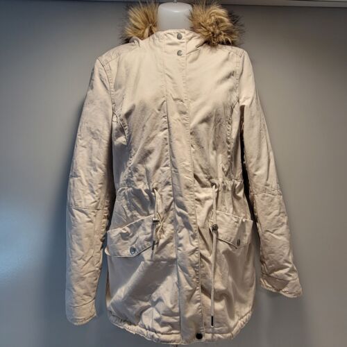 Geteilter H&M cremefarbener Mantel mit Kunstfellkapuze - Damen/Junioren Größe 2
