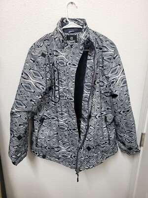 Wantdo Mountain Waterproof Ski Jacket Womens L Black White Geo Print Full Zipper
