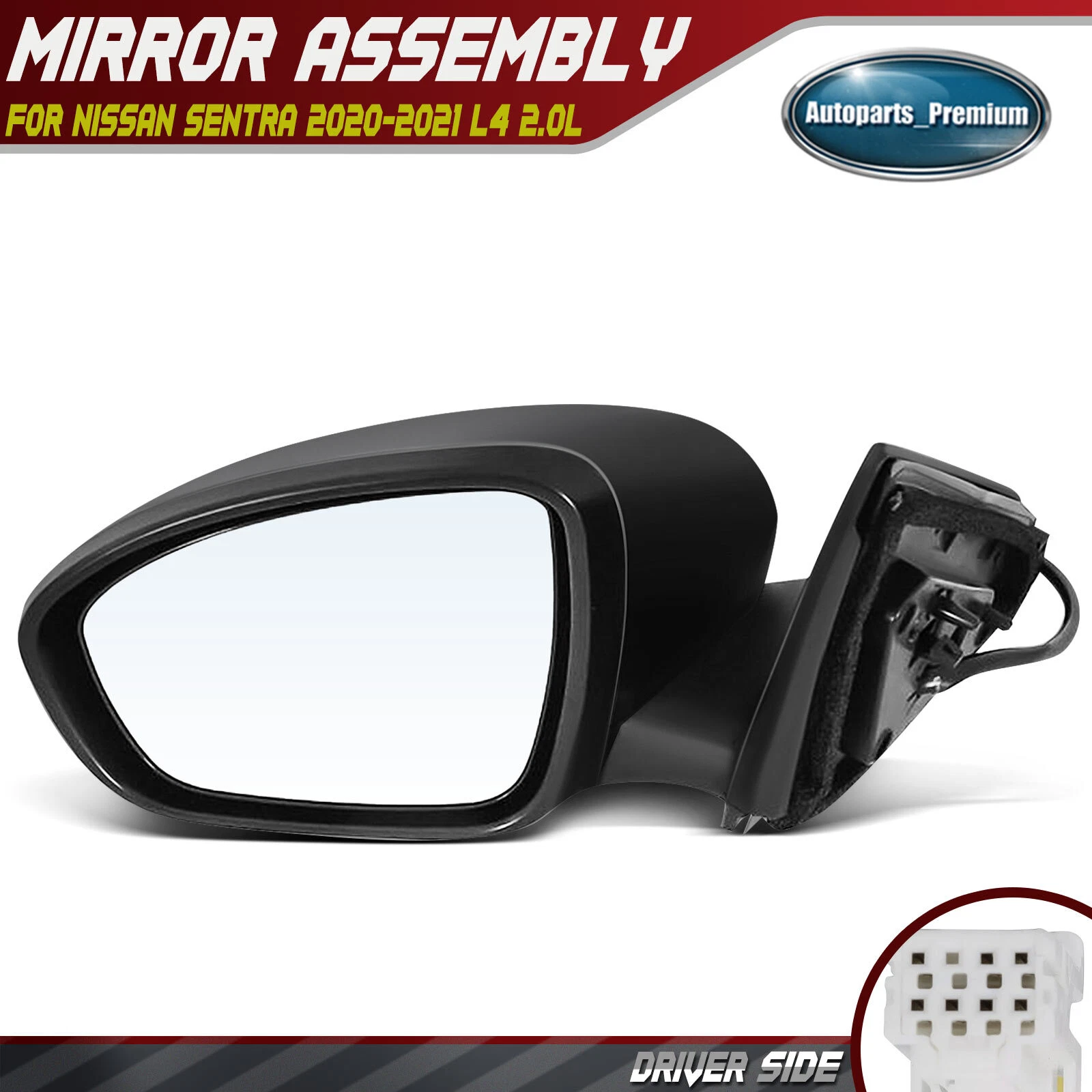 Left Driver Side Black Power Mirror w/ Heated for Nissan Sentra 2020-2021 2.0L