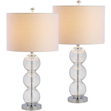 Jonathan Y 27 Clear/Chrome Triple-Sphere Glass Table Lamp Set Of 2 Bedside