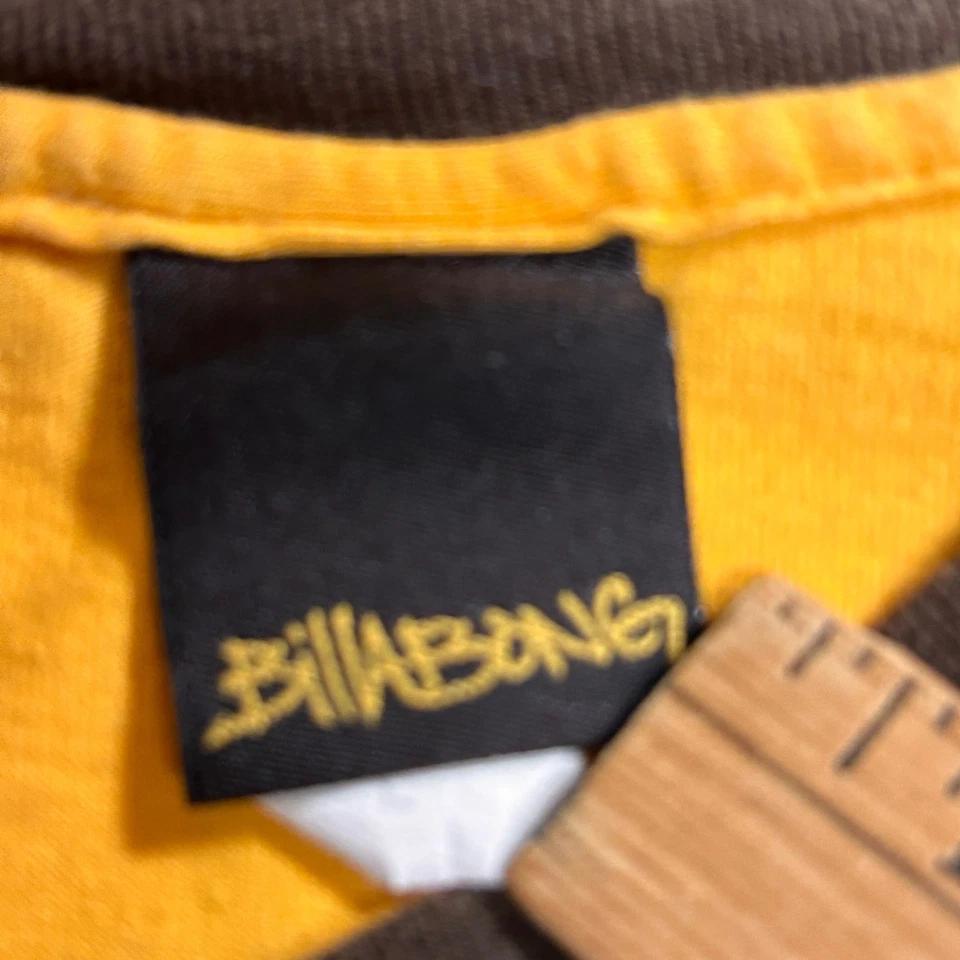 Billabong Raglan Short Sleeve Graphic T Shirt Men's L Y2K Yellow Brown - Image 2 of 4