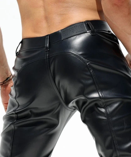 RUFSKIN Flare-Leg Pants RIG High Shine Top Stretch Leatherette Onyx Black 10