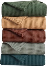 100 Cotton Green Blanket King Size for Bed - Breathable and Soft Waffle Weave