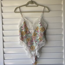 Vintage 90s Victoria's Secret Pastel Floral Lace Lingerie Bodysuit Teddy Size S