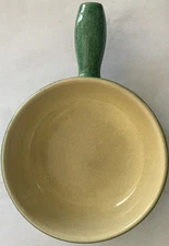 Vintage Landert Green Glazed Ceramic Stoneware 22 Fondue Pot w Handle